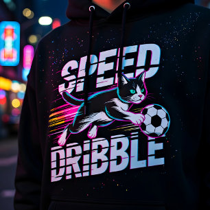 Lekfull snabb dribblande katt för fotbollsentusias hoodie