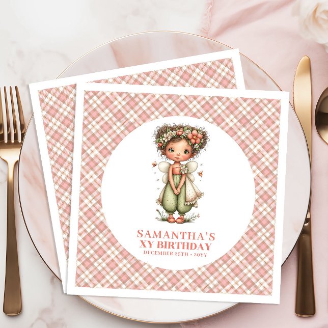 Lekfull Söt Ängs- Femårs Födelsedagsfest Pappersservett (Whimsical Cute Fairy Floral 5th Birthday Party Napkins)
