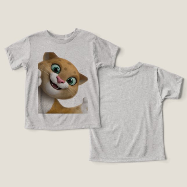 Lekfull söt katt tecknad närbild t shirt (Design fram och bak)