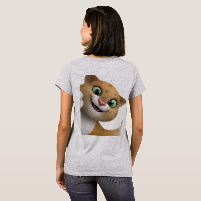 Lekfull söt katt tecknad närbild t shirt (Hel baksida)