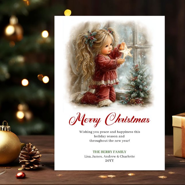 Lekfull Söt Liten Flickas Vinterscen Höjdare Kort (Playful Cute Little Girl Winter Scene Holiday Card

)