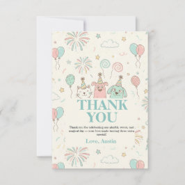 Lekfull söt och tre barn födelsedagsinbjudan tack kort