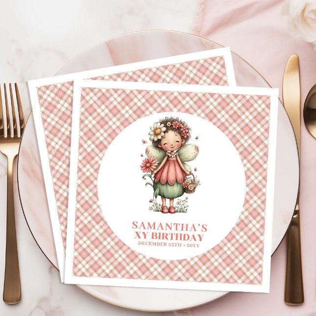 Lekfull söt rosa fe 2-års födelsedagsfest pappersservett (Whimsical Cute Pink Fairy 2nd Birthday Party Napkins)