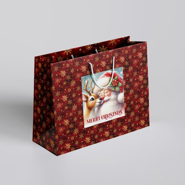Lekfull söt tomte jultomten Rudolf julpresentpåse  (Playful Cute Santa Claus Rudolph Christmas Gift Bag)