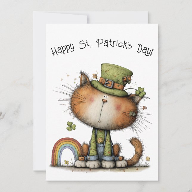 Lekfull St. Patrick's Day Katt Platt Pinjejuschett Kort (Framsida)