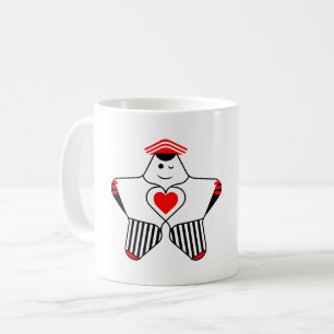 Lekfull stjärnkaraktär med hjärta kaffemugg