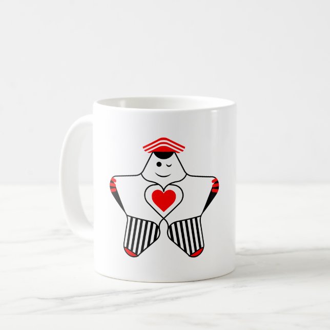 Lekfull stjärnkaraktär med hjärta kaffemugg (Framsida vänster)