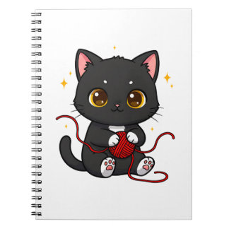 Lekfull svart katt Chibi-design Anteckningsbok