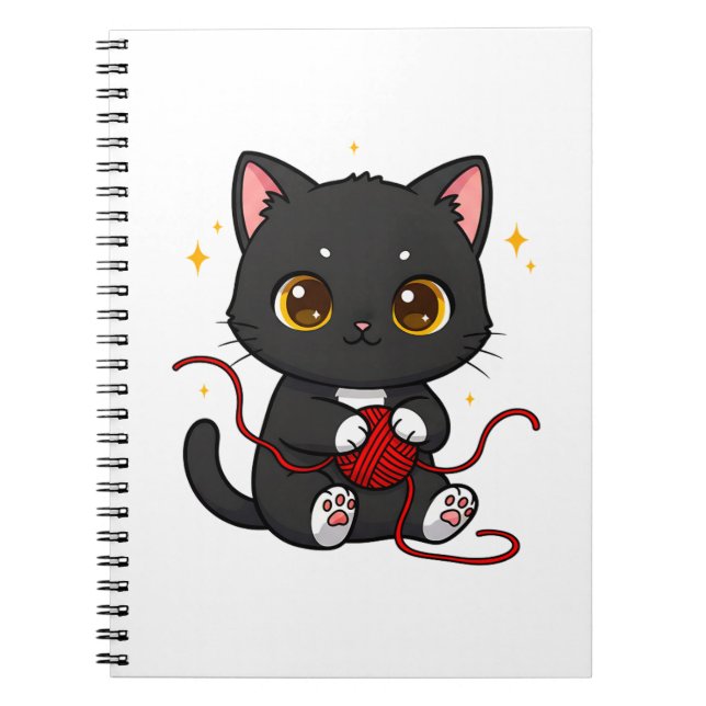 Lekfull svart katt Chibi-design Anteckningsbok (Framsidan)