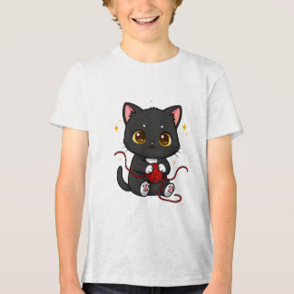Lekfull svart katt Chibi-design T Shirt