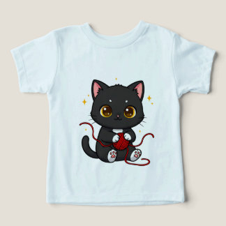 Lekfull svart katt Chibi-design T Shirt
