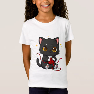 Lekfull svart katt Chibi-design T Shirt