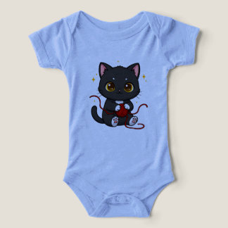 Lekfull svart katt Chibi-design T Shirt