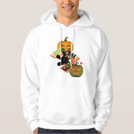 Lekfull svart katt Halloween-sushi och pumpafest Hoodie