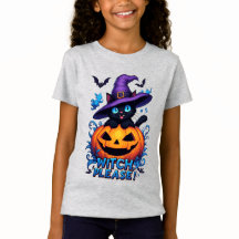 Lekfull svart katt i häxhatt för Halloween