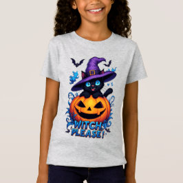 Lekfull svart katt i häxhatt t shirt