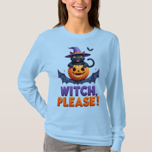 Lekfull svart katt i häxhatt t shirt