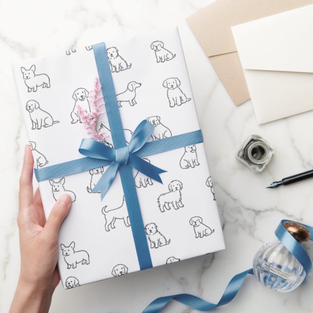 Lekfull svart-vit handritad hundmönster  presentpapper (Gifting)