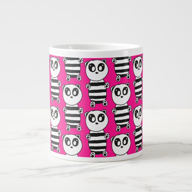 Lekfull svart-vit pandakonst jumbo mugg (Framsidan)