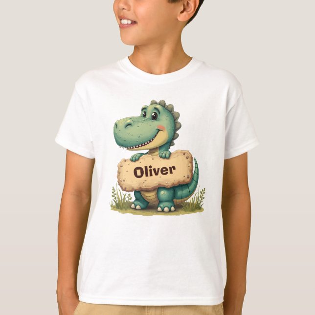 Lekfull T-Rex med stennamnskylt T Shirt (Framsida)
