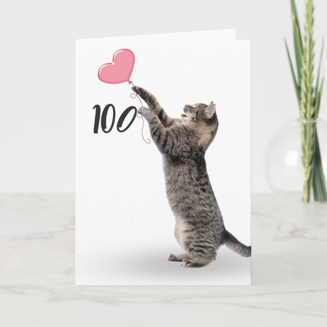 lekfull tabby katt för 100-års födelsedagskort kort (Framsida)