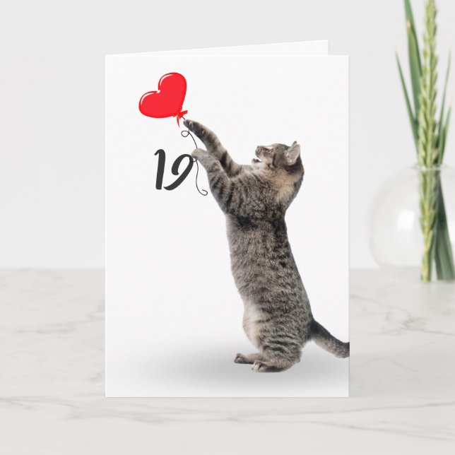 lekfull tabby katt för 19:e födelsedagskort kort (Framsida)