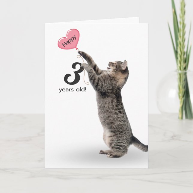 lekfull tabby katt för 3-årsdagars födelsedagskort kort (Framsida)