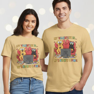 Lekfull Takeaway Paws Hund Katt Valentine T Shirt