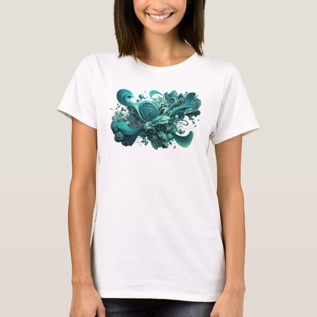 Lekfull Teal ABSTRAKT KONST Statement T-shirt (Framsida)