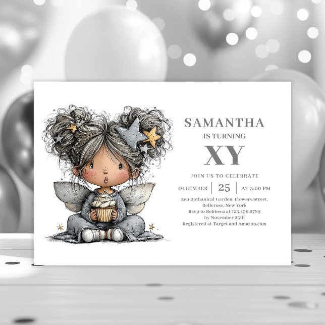 Lekfull Tonåring Flicka Svart Guld Födelsedagsinbj Inbjudningar (Whimsical Teenager Girl Black Gold Birthday Invitation

)
