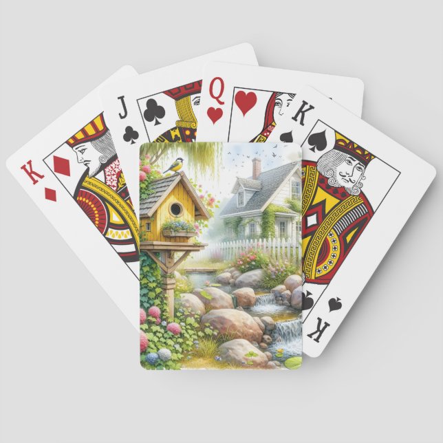 Lekfull Trädgårdsstuga Fågelhus Bäck Casinokort (Baksidan)