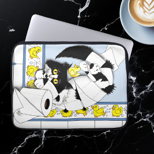 Lekfull Tuxedo Katt Toalettpapper Kaos Blå Gul Laptop Fodral