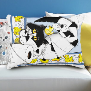 Lekfull Tuxedo Katt Toalettpapper Kaos Blå Gul Prydnadskudde
