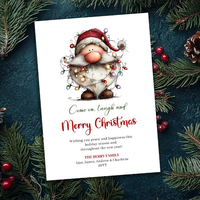 Lekfull udda jultomte klassisk röd grön hälsning julkort (Playful Quirky Santa Classic Red Green Greeting)
