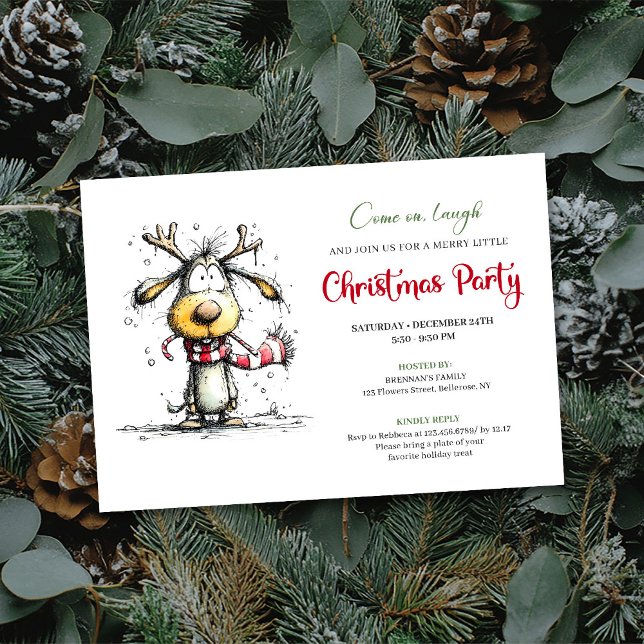 Lekfull udda ren julfest inbjudan (Playful quirky reindeer Christmas party invite

)