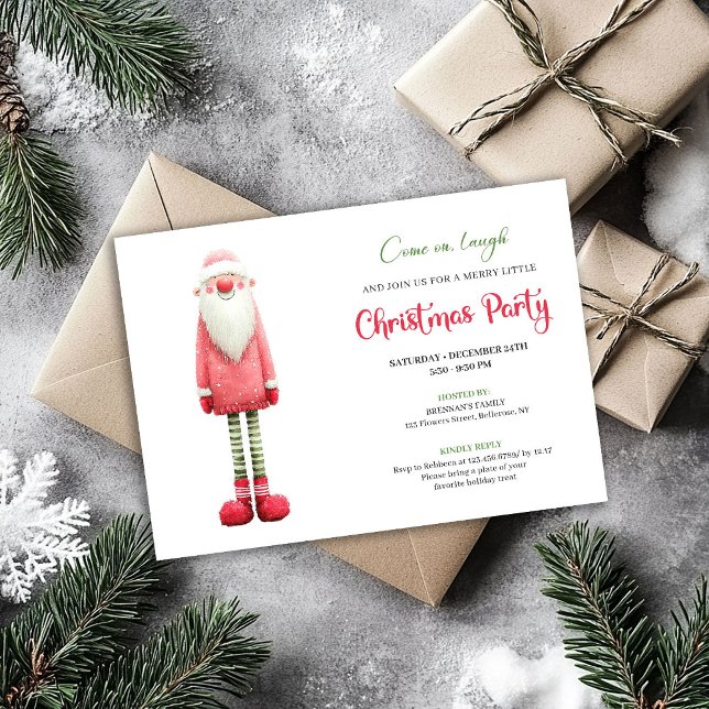 Lekfull udda rosa tomte julhälsning inbjudningar (Playful Quirky Pink Santa Holiday Greeting)