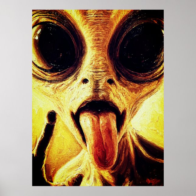 Lekfull utomjording i oljemålning poster (Framsidan)