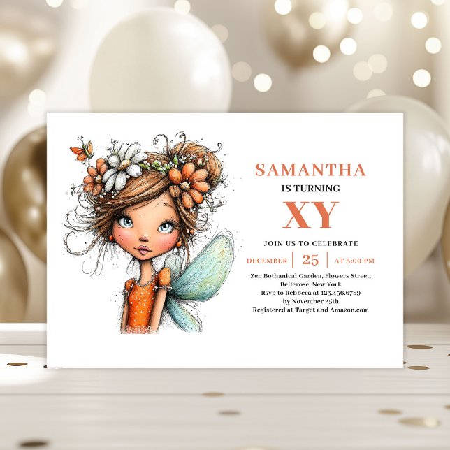 Lekfull vacker sagoprinsessa födelsedagsinbjudan inbjudningar (Whimsical Beautiful Fairy Girl Birthday Invitation)
