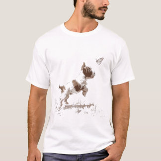 Lekfull Valp som Jagar en Fjäril – Minimalistisk T Shirt