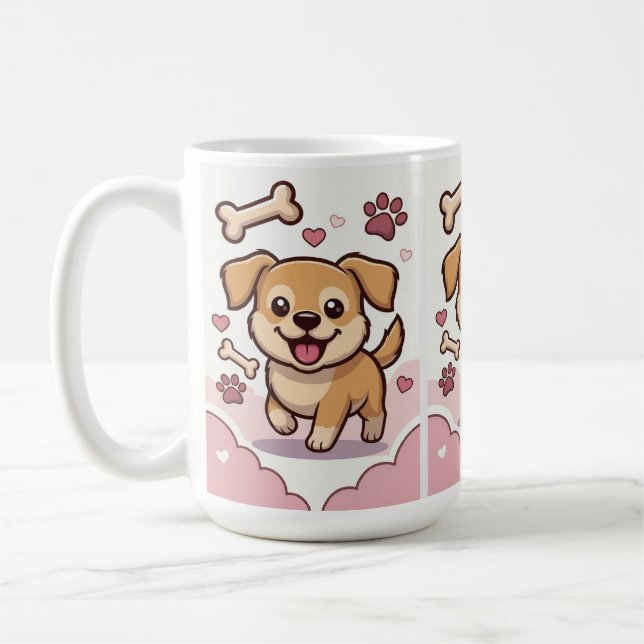 Lekfull Valpglädje – Söt Tecknad Hund i Pastell Kaffemugg (Vänster)
