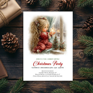 Lekfull vinterscen flicka vintage partajinvitation inbjudningar