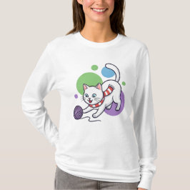 Lekfull vit katt med garn t shirt