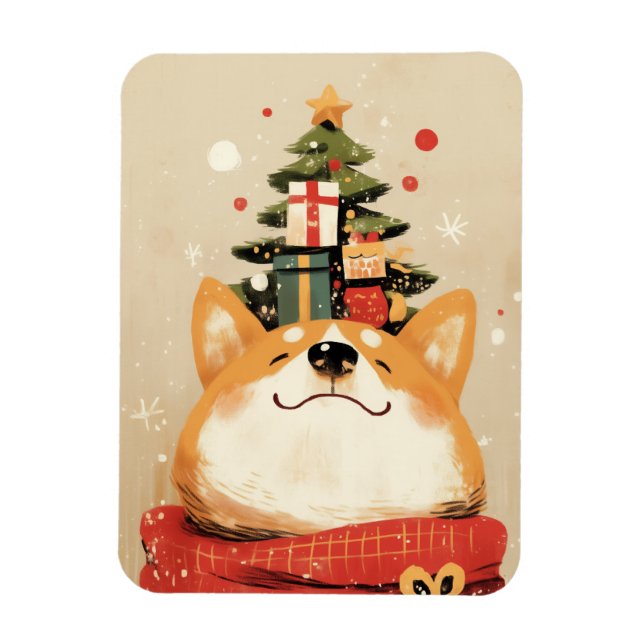Lekfull walesisk Corgi med juldekorationer Magnet (Vertikal)
