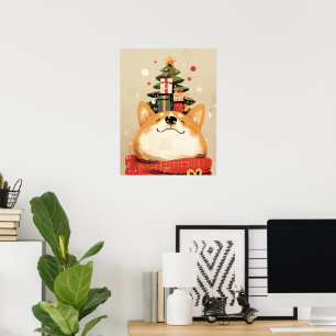 Lekfull walesisk Corgi med juldekorationer Poster