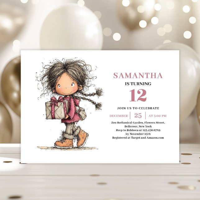 Lekfulla Barnkalas Inbjudan Dammtrosa Digitalt (Whimsical Kids Birthday Invite Dusty Pink Digital Card)