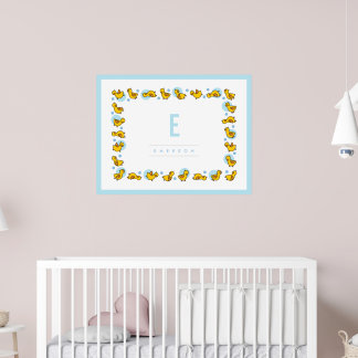 Lekfulla bebisar ankor Blått monogram för barnkamm Poster