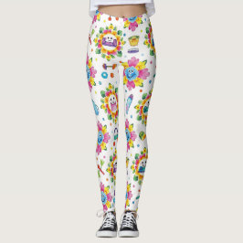 Lekfulla blommande mandalor sömlöst mönster leggings