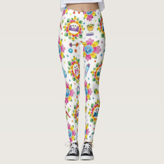 Lekfulla blommande mandalor sömlöst mönster leggings