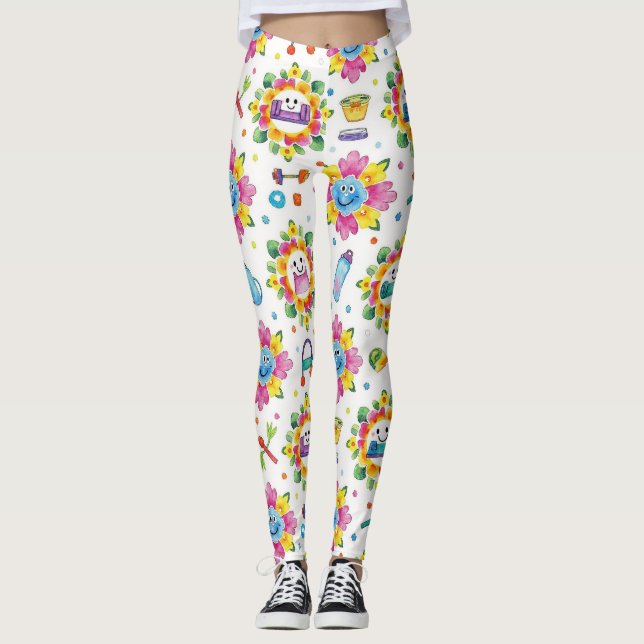 Lekfulla blommande mandalor sömlöst mönster leggings (Framsida)