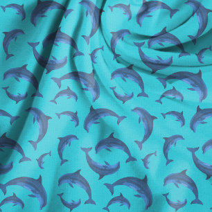 Lekfulla delfiner Aqua Navy Blå Mönster Tyg